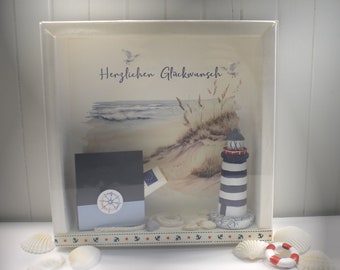 Gift box as a frame for "Maritim" with transparent sliding lid, for wedding or birthday, high quality design 8005