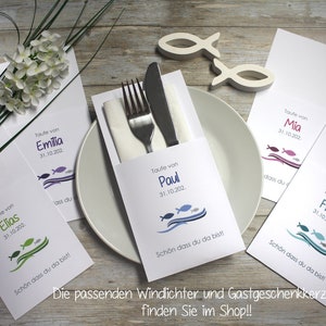 Cutlery bag &quot;Wave with Fish&quot; for baptism, confirmation, communion or confirmation, personalized, design 212