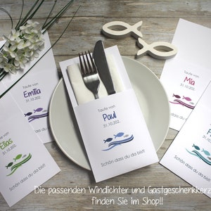 Cutlery bag Wave with fish for baptism, confirmation, communion or confirmation, personalized, design 212 image 1