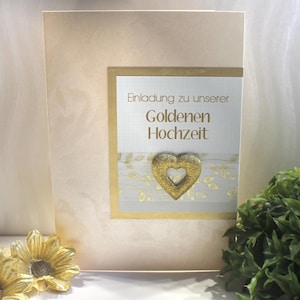 Einladungskarte zur Goldenen Hochzeit "Herz gold", hochwertige Qualität incl. Umschlag & Einlegeblatt Design 12820
