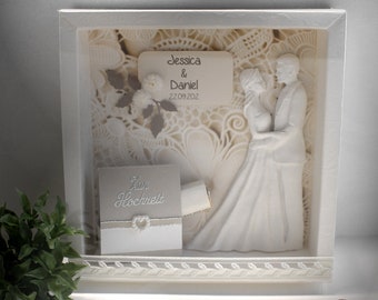 Gift box as a frame for "wedding" with transparent sliding lid, high quality, personalized, design 8002