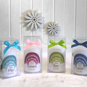 Guest gift candle for baptism "Rainbow" in 4 colors including name and date, design 210