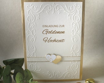 Einladungskarte zur Goldenen Hochzeit "Herzen", hochwertige Qualität incl. Umschlag & Einlegeblatt Design 12814