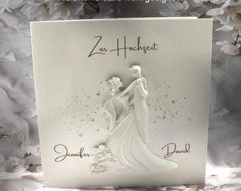 Edle Hochzeitskarte mit Keramikbrautpaar – personalisierte Glückwunschkarte zur Hochzeit Design 116 NICHT für den Postversand geeignet!!