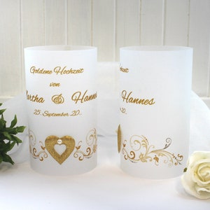 Light cover, lantern parchment "For the golden wedding" with golden heart design 403