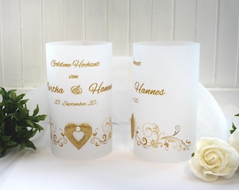 Lichthülle, Windlicht Pergament "Zur goldenen Hochzeit" mit goldenem Herz Design 403