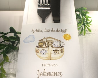 Personalized cutlery bag for baptism "Noah's Ark", design 220