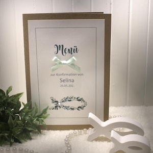Bastelset DIY Menükarte zur Konfirmation, Kommunion, Firmung oder Taufe „Eukalyptus Fisch" incl. Einlegeblatt Design K17ME