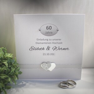 Einladung zur Diamantenen Hochzeit "Herz" aus edlem perlmut Karton incl. Personalisierung, Einlegeblatt & Umschlag Design 12822