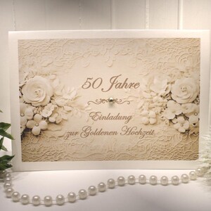 Einladungskarten 10 Stück "Spitze champagner" für Ihre Goldene Hochzeit incl. Umschlag zum kleinen Preis Design GO 05