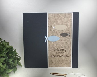 Bastelset DIY Einladung zur Konfirmation, Kommunion, Firmung oder Taufe „Leinen“ incl. Umschlag & Einlegeblatt Design K07