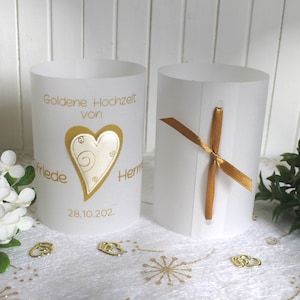 Light cover, lantern parchment for the golden wedding anniversary, at a low price!! Design 951 satin heart with golden curls