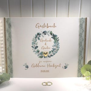 Gästebuch zur Goldenen Hochzeit  "Eukalyptuskranz" mit echter Spitze Design 7116