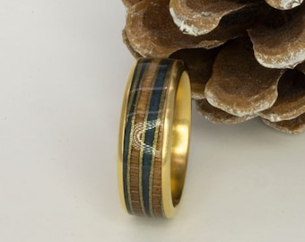 Ring aus Holzfurnieren Metallpulver und 18 Karat vergoldeten Edelstahl