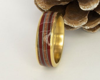 Ring aus Holzfurnieren Metallpulver und 18 Karat vergoldeten Edelstahl