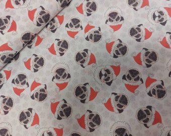 11,90 Euro/meter Christmas cotton fabric with dogs, Pugs