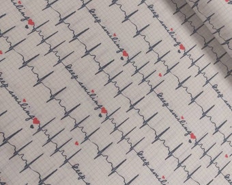 10,90 Euro/meter cotton fabric with ECG line, Keep Smiling