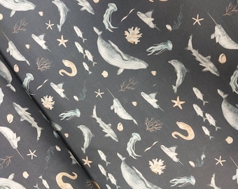 12,90 Euro/Meter Great cotton fabric with whales Digital printing