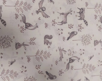 11,90 Euro/meter Christmas cotton fabric with forest animals in winter