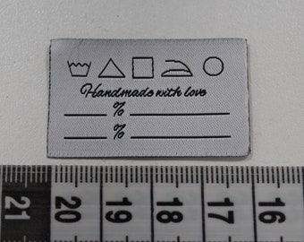 0,30 Euro/Stück Label Etiketten 40 mm Handmade Pflegehinweise