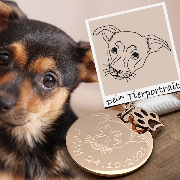 Schlüsselanhänger personalisiert Haustier / Anhänger mit Gravur Hund, Katze / personalisierte Tierzeichnung / Erinnernungsstück Haustier