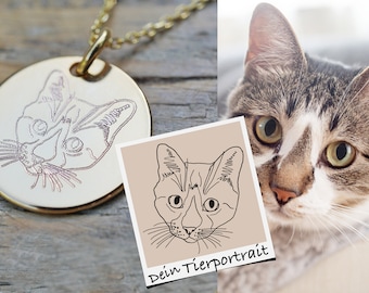 Personalized Necklace Pet Portrait, Engraved Necklace with Pendant, Pet Memorial Jewelry, Personalized Gift, Keepsake Necklace