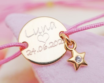 Personalized Star Bracelet, Round Plate Engraved Bracelet, Friendship Bracelet, Adjustable Nylon Bracelet, Best Friend Gift