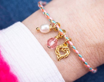 Colorful boho bracelet with pendants • braided bracelet gold • pearl bracelet • adjustable bracelet many colors • gift mom