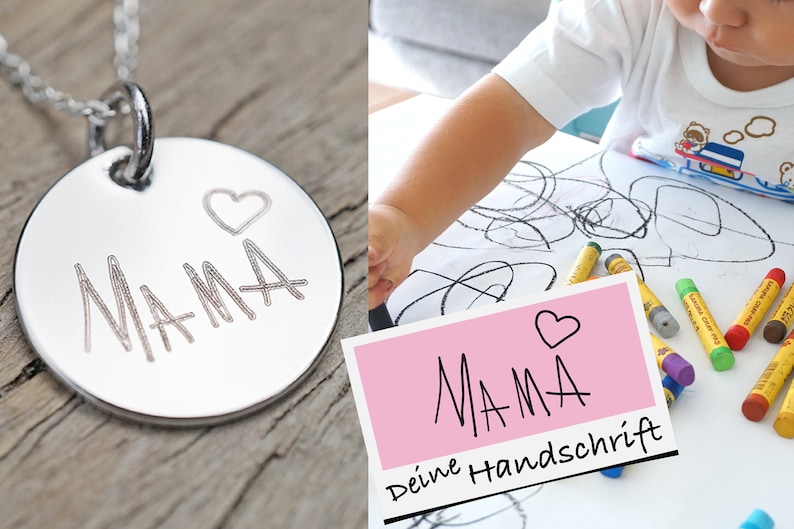 Personalized necklace children's drawing, name necklace desired engraving, family necklace name engraving, personalized Christmas gift image 1