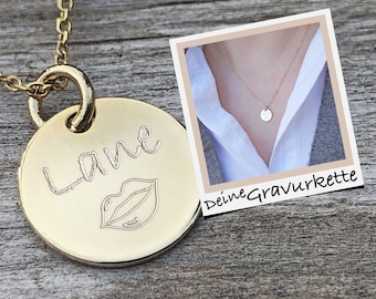 Personalized necklace with engraving pendant, plates with engraving, name necklace, 925 silver chain gold plated, personalized gift