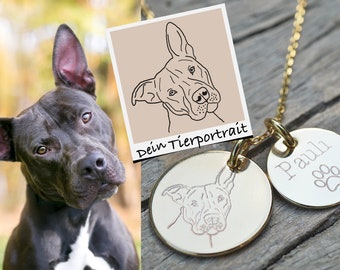 Personalized necklace engraving animal portrait, individual engraving necklace dog cat, pet memorial jewelry, customizable gift