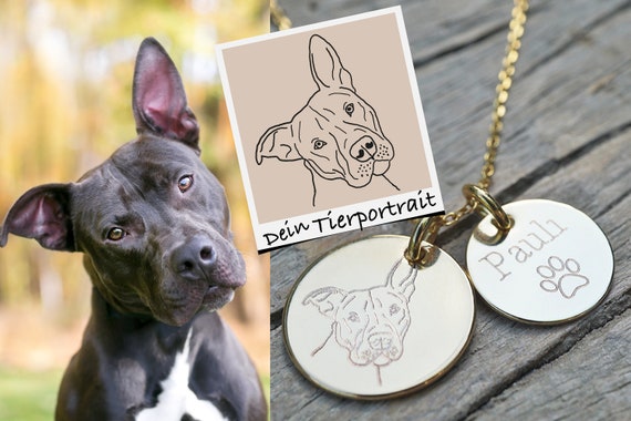 Personalisierte Kette Gravur Tierportrait, individuelle Gravurkette Hund  Katze, Haustier Erinnerungsschmuck, personalisierbares Geschenk - .de