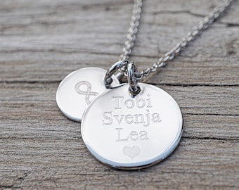 Personalized necklace with 12 mm/9 mm engraving plate pendant, 925 silver chain, family chain, engraving front & back free of charge