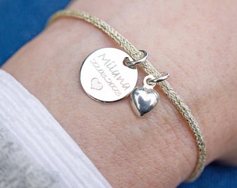 Personalized bracelet heart engraving, engraving plate, bracelet bridal wedding, adjustable bracelet, personalized gift maid of honor