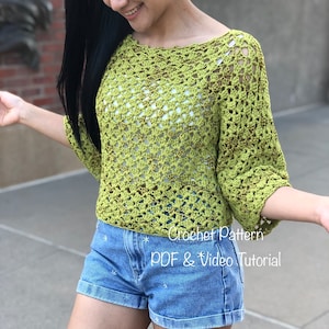 Lacy crochet sweater top pattern | Pdf file, photo tutorial and video tutorial US women's sizes XS-XXL. crochet top