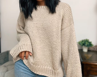 Easy Knitted sweater pattern PDF with video tutorial US terms and sizes xs-xxl