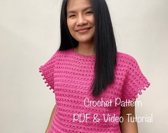 Summer Top Crochet Pattern Easy & Beginner  Friendly | PDF digital download and video tutorial, includes women's sizes XS-XXL. Pattern