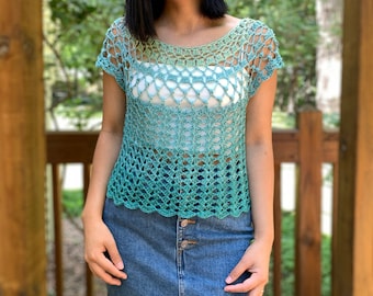 Häkelspitze Sommer Top Muster für Damen-Grössen XS-XXL (PDF digitaler Download und Video Anleitung), Spitzen Häkelanleitung, Sommer Top gehäkelt