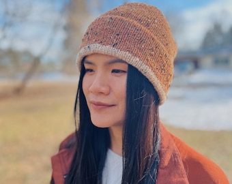 Beginner Double Brim Knit Hat Pattern, Easy Worsted Weight Beanie PDF, Unisex Folded Brim Knit Hat, 3 Sizes