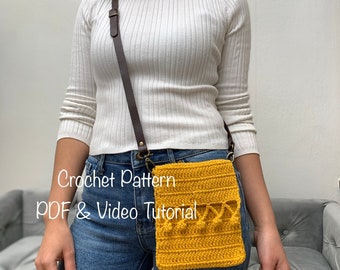 Crochet Shoulder Bag PDF Pattern and Video Tutorial, crochet pouch pattern, crochet purse pattern for beginner, purse pattern