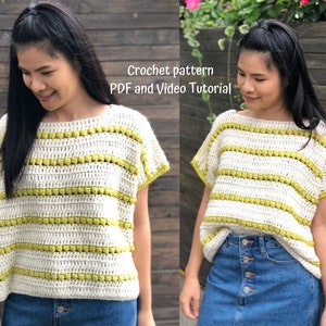 Relaxed Fit Crochet Top Pattern XS-XXL, PDF Includes Video Tutorial image 1