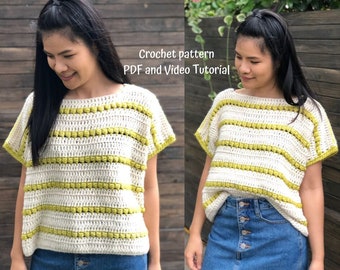 Relaxed Fit Crochet Top Pattern XS-XXL, PDF Includes Video Tutorial
