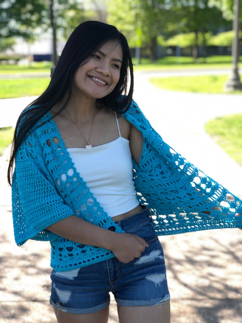 Summer cardigan crochet pattern. Pdf file and video tutorial US women's XS-XXL, crochet pattern, crochet, crochet cardigan image 4