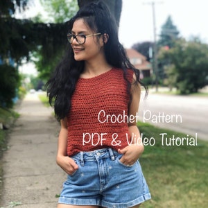 Crochet Pattern : Crochet summer top pattern. Pdf file and video tutorial US women's sizes XS-XXL. crochet top pattern, crochet pattern