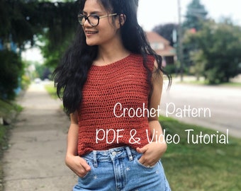 Crochet Pattern : Crochet summer top pattern. Pdf file and video tutorial US women's sizes XS-XXL. crochet top pattern, crochet pattern