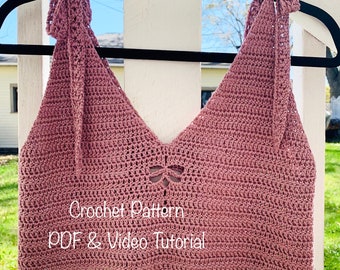 Crochet top pattern, pdf file, photo tutorial and video tutorial, includes US women's sizes XS-XXL, crochet pattern