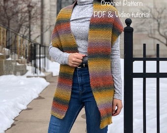 Crochet scarf pattern Pdf file and video tutorial, beginner friendly crochet scarf, crochet winter pattern, crochet patterns