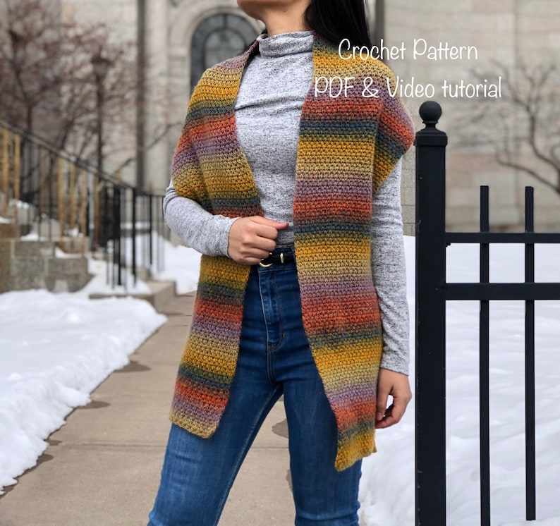 Crochet scarf pattern Pdf file and video tutorial beginner image 1