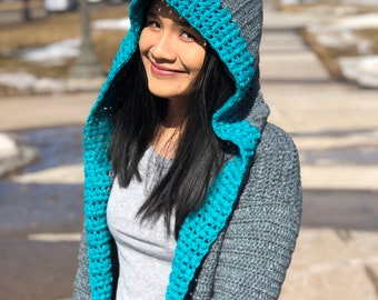 Crochet sweater hoodie pattern us women's XS - XXL : PDF file/Photo and video tutorial, crochet pattern, crochet sweater, crochet hoodie,