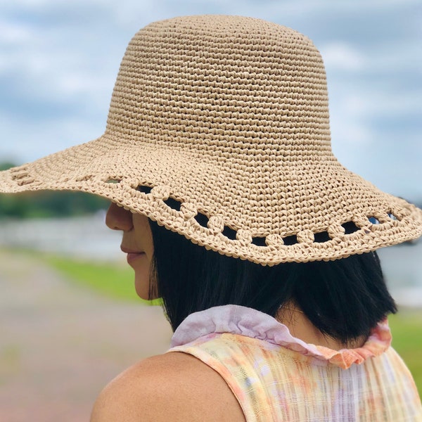 Patron de chapeau de soleil au crochet et tutoriel vidéo imprimable/téléchargeable au format PDF US femmes S/M/L